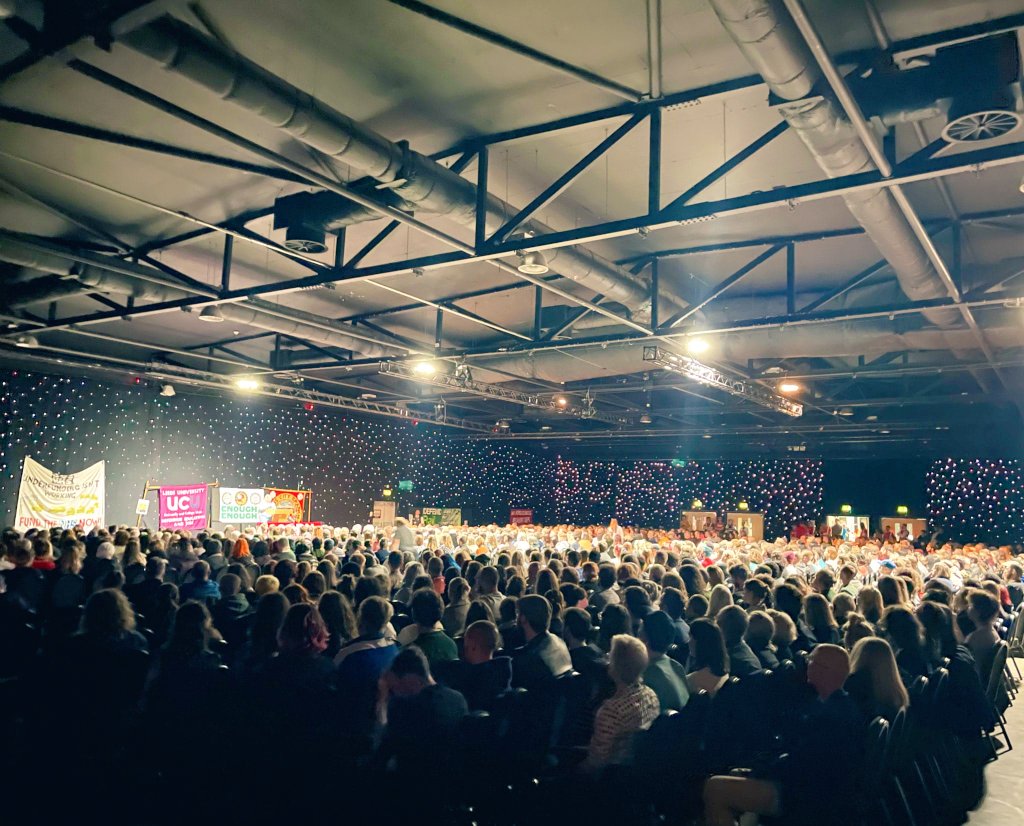 RichardBurgon's tweet photo. Huge @eiecampaign meeting in Leeds tonight.  

As I said at the rally, we're not going to accept people getting ever poorer just so that the rich can get ever richer.  #EnoughIsEnough https://t.co/9LI3q2VgtB