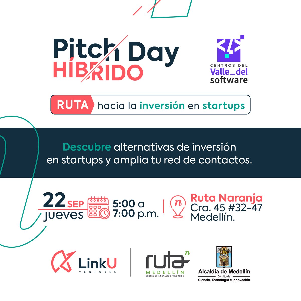 Continuamos la ruta hacia la inversión en startups en alianza con <a href="/Ruta_N/">Ruta N</a>. ¡Te invitamos a nuestro #PitchDay!

Descubre cinco nuevas alternativas de inversión y conecta con otros inversionistas. 💡Inscríbete para asistir de manera presencial o virtual: bit.ly/PitchDayH