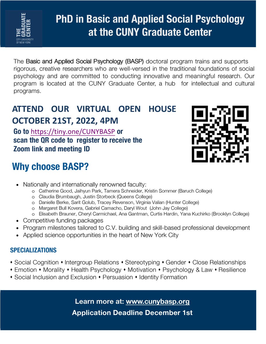 GC_BASP's tweet photo. Interested in learning more about our program and meeting current graduate students? Come to our open house on October 21. See attached flyer and/or website for more details: https://t.co/sln7bphLDl https://t.co/YBeknHdSr7