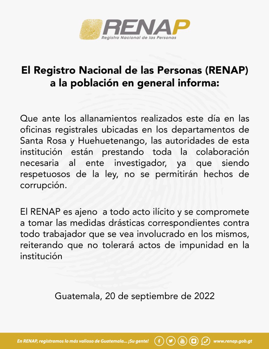 renapgt's tweet photo. El Registro Nacional de las Personas #RENAP a la población en general informa: https://t.co/6MqEJzB2T2