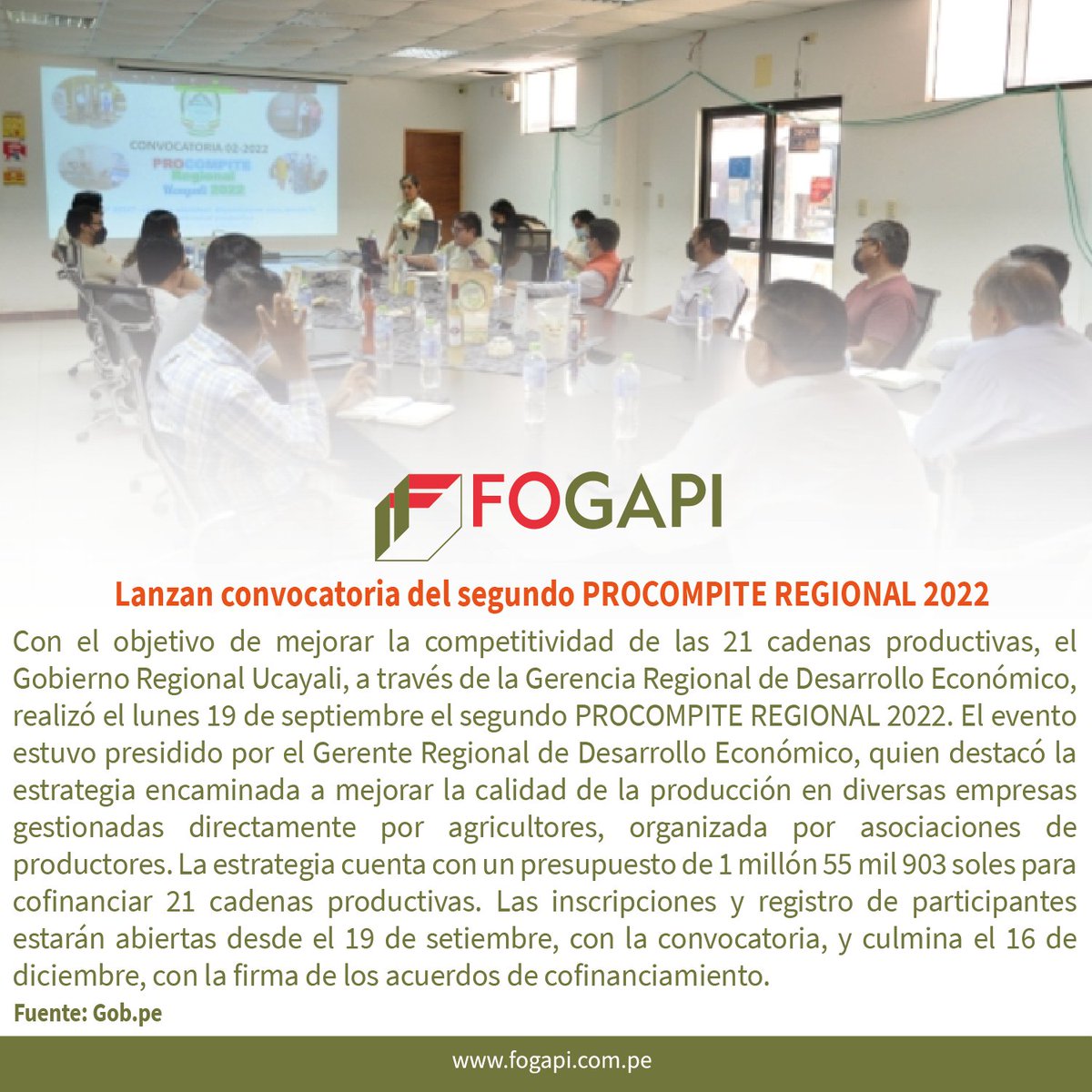 FOGAPI1's tweet photo. FOGAPI te informa🤳

El Gerente Regional de Desarrollo Económico invita a los productores a participar de este fondo concursable.

Lee la nota original en: https://t.co/RWmJMp1kry 
.
.
.
#FOGAPI #Mype #Producción #Convocatoria https://t.co/79c6b5OCHG