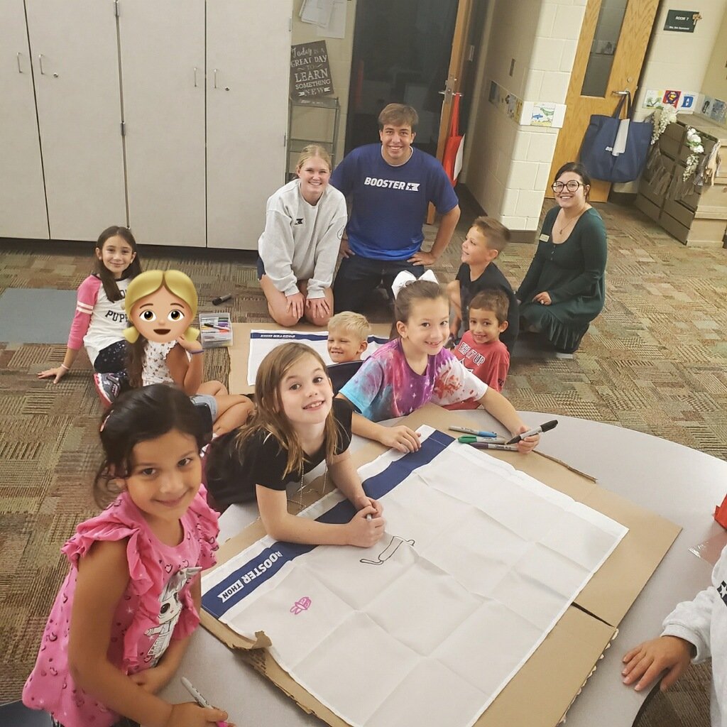 Working on our class flags for the Race to Prairie Trace tomorrow! <a href="/PrairieTracePTO/">Prairie Trace Elementary School PTO</a>