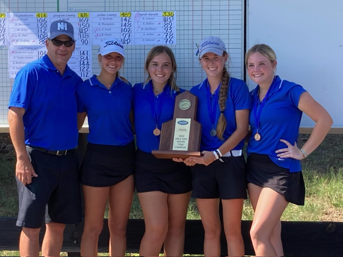 AthleticsNHHS's tweet photo. For the 5th time in the last 6 years, our Girls Golf Team has brought home the 5th Region Golf Championship! #OnwardTrojans https://t.co/RfkIr6XWVS