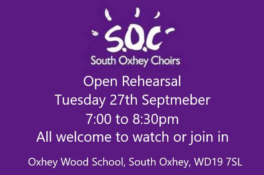 SOChoirs's tweet image. We're holding an open rehearsal on Tuesday 27th September. 
All are welcome, come along anytime from 6:30pm ready for a 7pm start. No singing experience neccessary.