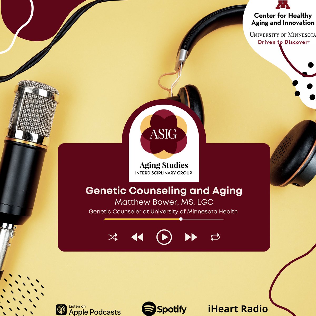 VoicesOfAging's tweet photo. Our newest episode is out now featuring genetic counselor Matthew Bower. Check it out on Spotify, Apple Podcasts, or iHeart Radio! @asigumn @UMNCHAI @PublicHealthUMN https://t.co/pOC8cHIb2M