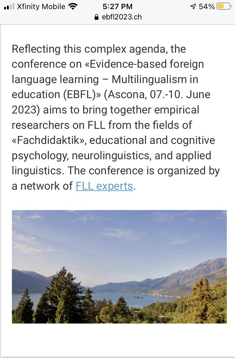 uroemer's tweet photo. The CFP for EBFL 2023 is out! https://t.co/WjgO2sKltR (closing Oct 31) I can’t wait to deliver one of the conference plenaries, meet with others interested in #SLA and #multilingualism in education, and enjoy this view of Lago Maggiore! https://t.co/keh8n4toAz