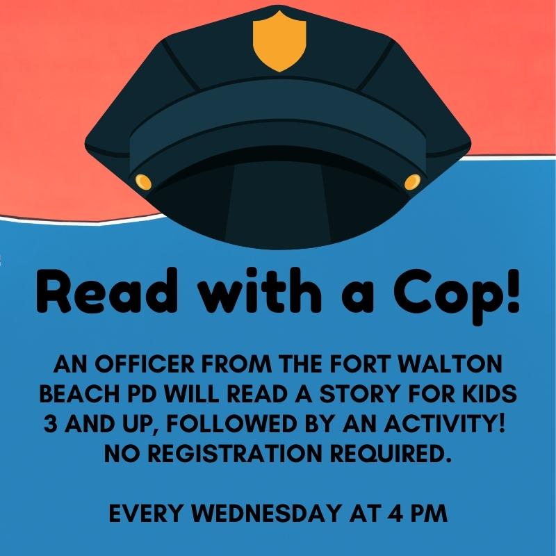 fortwaltonlib's tweet photo. Kids 3 and up can come to #fwblibrary every Wednesday at 4 PM to hear a story from a #PoliceOfficer from the #FWBPD! After the story, there will be an activity. No registration is required! Call us and ask for Ms. Nancy or Ms. Meghan for more information! https://t.co/4JFsmJGXdp