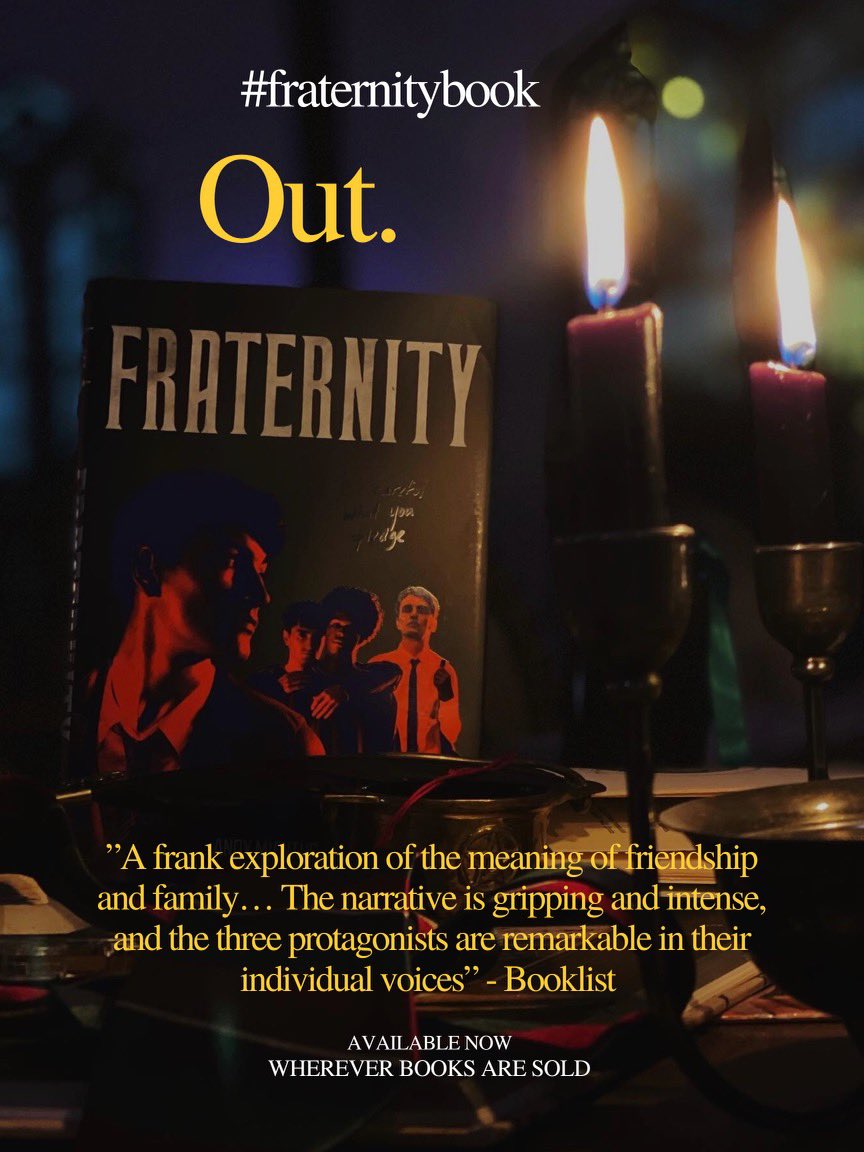 DanielKIsaac's tweet image. My friend Andy Mientus wrote a(nother) book &amp;amp; it’s out today!
I had the honor of being an early reader AND an audiobook narrator for this queer, witchy, thrilling novel!

Give it a 📖 and/or 🎧!

FRATERNITY
by #AndyMientus
narrated by Andy &amp;amp; #KyleBeltran &amp;amp; 👋🏽

#FraternityBook