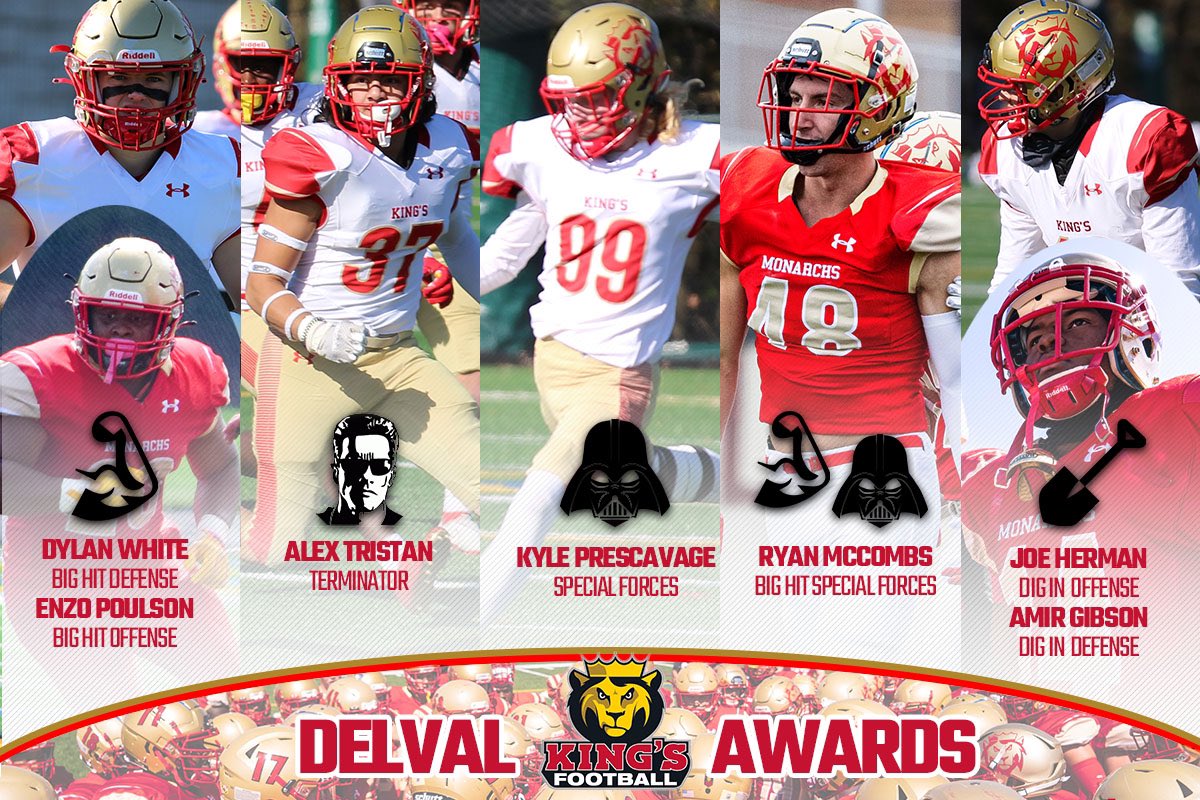 KingsCollegeFB's tweet photo. Congratulations to our week 2 Award Winners in our Home Opener against Delaware Valley.  #BuiltDifferent https://t.co/gDkWoD7obS
