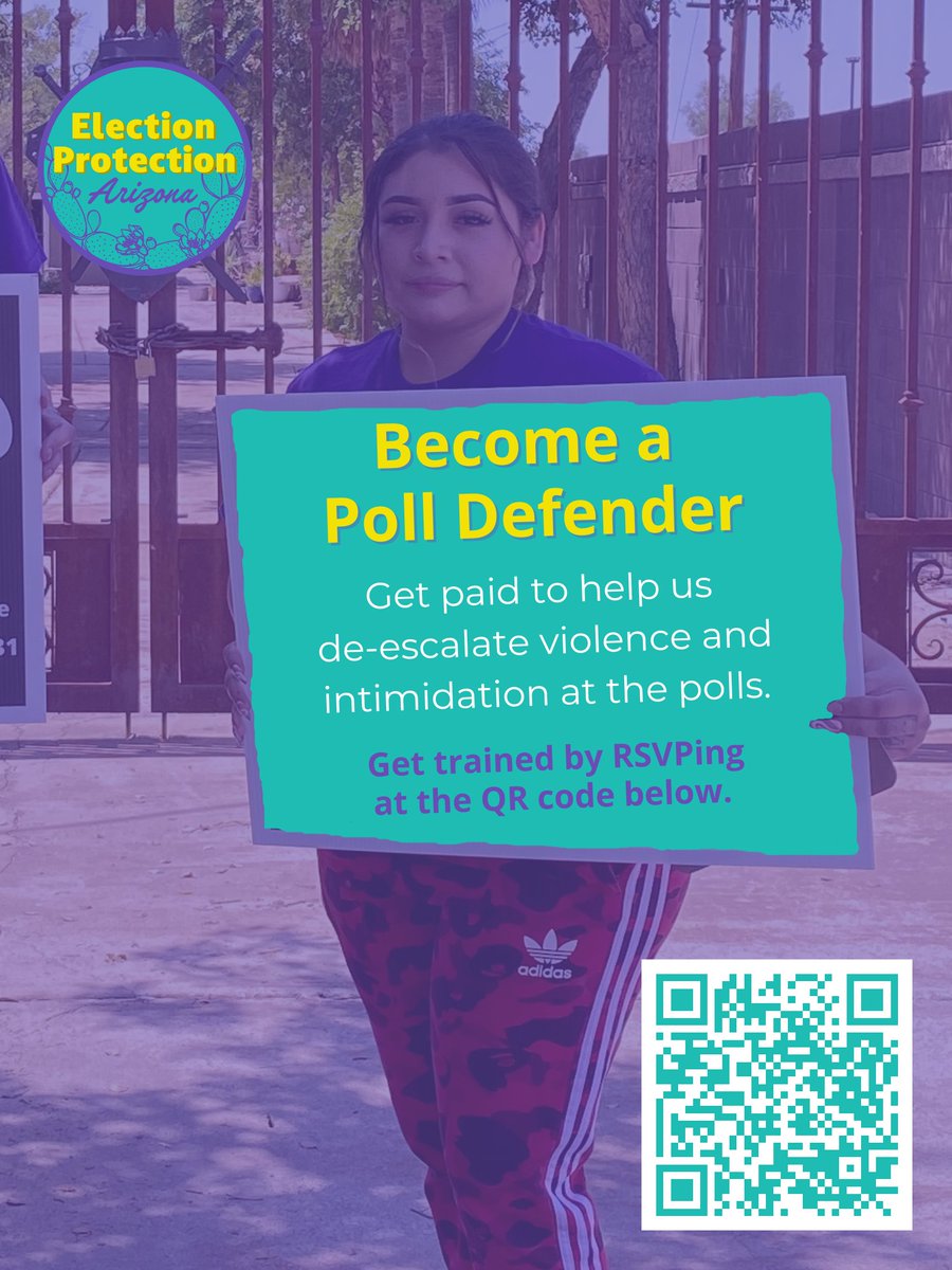 ArizonaResource's tweet image. Election Protection AZ wants you to join our team as a Poll Defender this General Election! Get paid and trained to de-escalate violence and defend voters. RSVP here: bit.ly/PollDefenders
