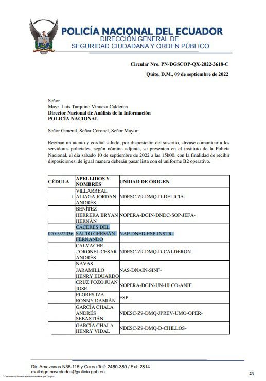 ecuainm_oficial's tweet photo. ‼️URGENTE
Caso #MaríaBelénBernal: Gral. Geovanny Ponce, Jefe de Operaciones de Policía, habría permitido que Germán Cáceres deje sus funciones el sábado 10 de septiembre, para jugar fútbol a las 15h00. Desde ahí, Cáceres empezó supuestamente a consumir alcohol. 
▶️@LaPosta_Ecu https://t.co/S7D5xC6Afy