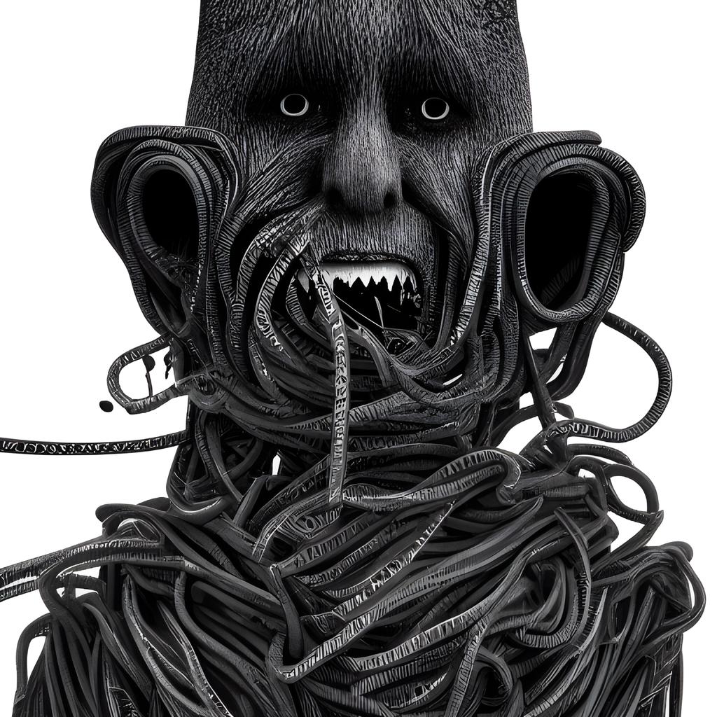 Kevluckhurst's tweet photo. "Babadook rapper made of cables hyperdetailed ink drawing 8k Vray" - made with @NightCafeStudio 

https://t.co/zZSXEXTpqb

#aiart #nightcafe #digitalart https://t.co/zZSXEXTpqb https://t.co/xSvCFeck9A