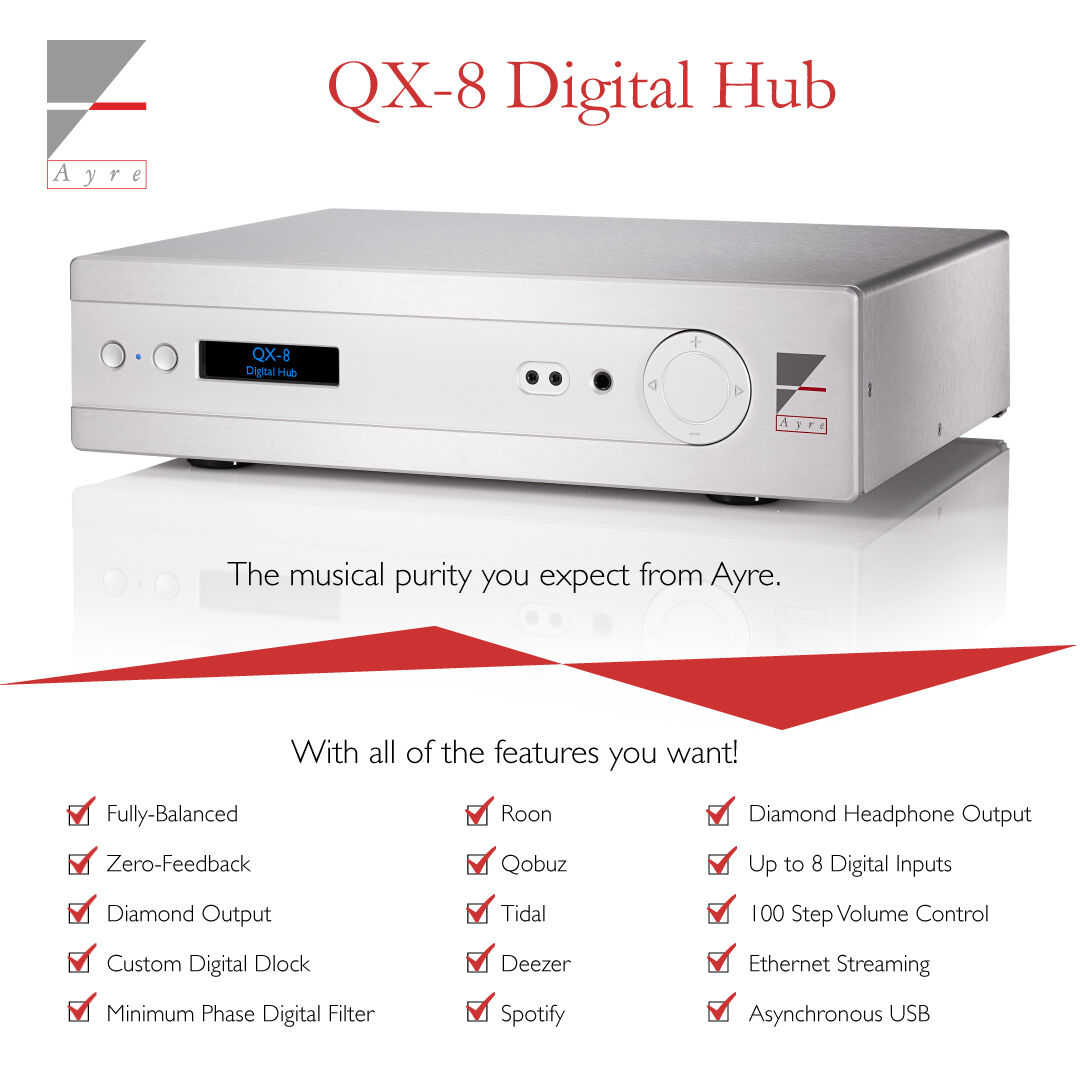 AyreAcoustics's tweet photo. The QX-8 digital hub excels where most streamers and DACs falter...

Yes, it's the state of the art in digital design.

Yes, it streams from all the major platforms.

Where the QX-8 takes your music to the next level is with its industry-leading analog output! https://t.co/UR6uwXcwow
