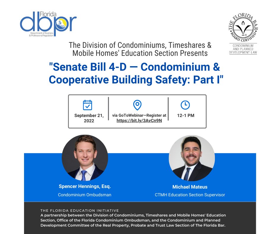 Florida DBPR on Twitter "Don't Wed, Sep 21 at 12pm, DBPR's Division of Condominiums