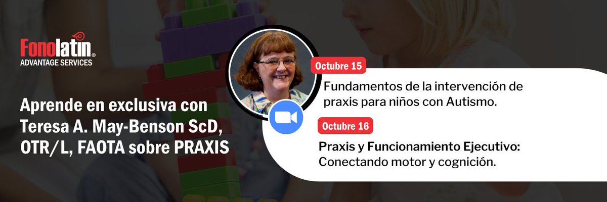 fonolatin's tweet photo. 📣 Cursos Online sobre #Praxis este 15 y 16 de octubre por Teresa A. May-Benson ScD, OTR/L, FAOTA, una de las Terapeutas Ocupacionales más importantes del mundo 😃🔝
 
Insríbete en https://t.co/oMGdg3Yrwp https://t.co/kuW0yKFfrv