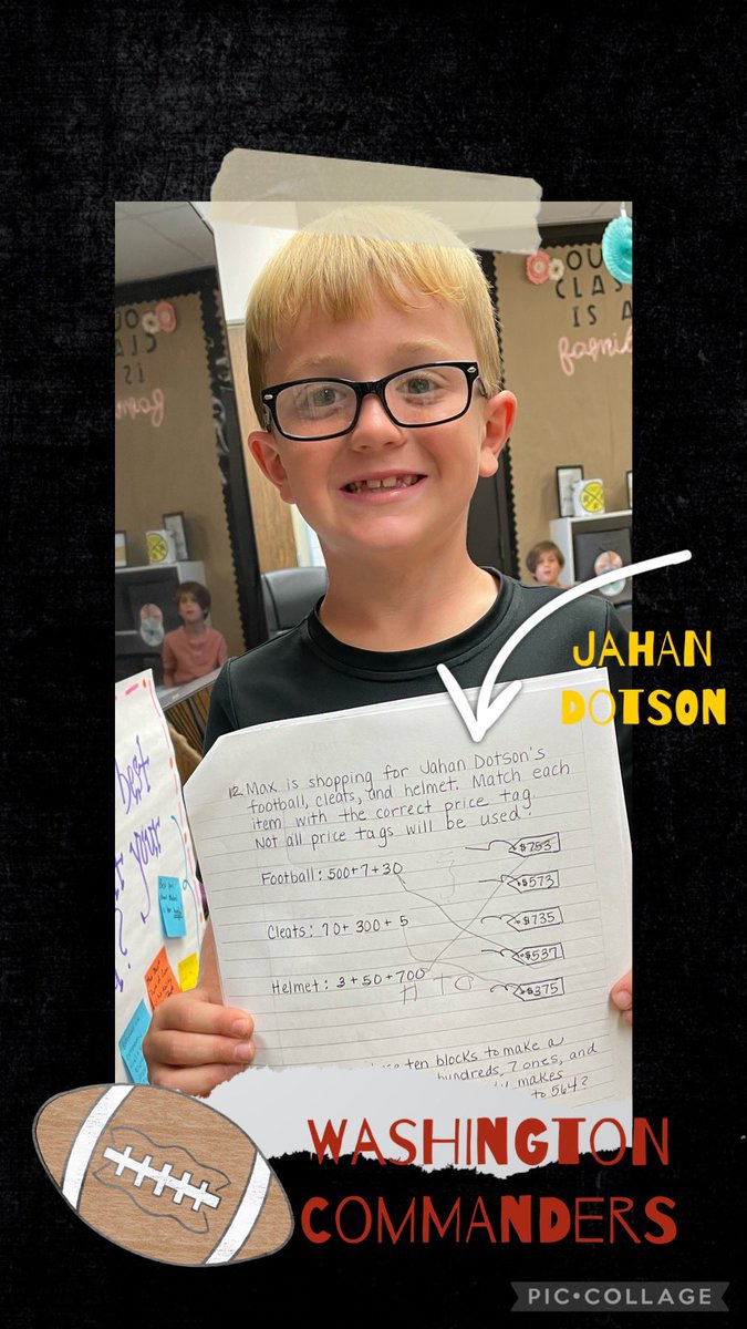 Hey, <a href="/JahanDotson/">Jahan Dotson</a> one of your <a href="/NASDBlueEagles/">NASD Blue Eagles</a> schools did a math problem with you in it today! We loved that we were able to figure out the right price for our very own Max to “buy” your 🏈, cleats, and helmet! Now if only we had something signed from you to go along w/ this!