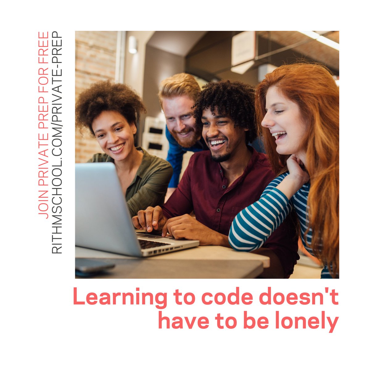 rithmschool's tweet photo. Learning to code can be lonely. The solution? Our free Private Prep course! Join us in November for a #prepcourse designed to help you take your #javascript skills to the next level and get you ready to attend our #codingbootcamp. Get started by visiting https://t.co/9NyjghS1Fw! https://t.co/md9bb6DjYg