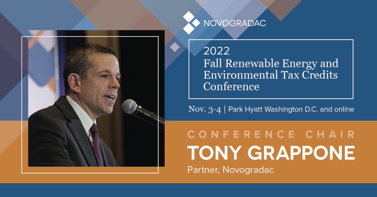 NovogradacNews's tweet photo. Tony Grappone is a partner in the Andover, Massachusetts, office of Novogradac, where he has extensive renewable energy tax credit experience. He is the chair of #NovocoEnergy and is looking forward to welcoming attendees to Washington, D.C. Register now: https://t.co/XWf8lEUxHd https://t.co/GQYKKgLeRo