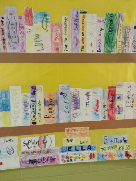 Whole-school lit &amp; maker project in the #library--we read <a href="/DanYaccarino1/">Dan Yaccarino</a> 's "I am a Story," discussed how we each are a story, ss created book titles showing part of their story <a href="/stonypointschl/">Stony Point</a> here it is, thx to help from <a href="/Gatelytweets/">Paula M. Gately</a> <a href="/MaureenMJensen/">Maureen Jensen</a> <a href="/mrsemilyfleming/">Emily Fleming</a> #acpslibs