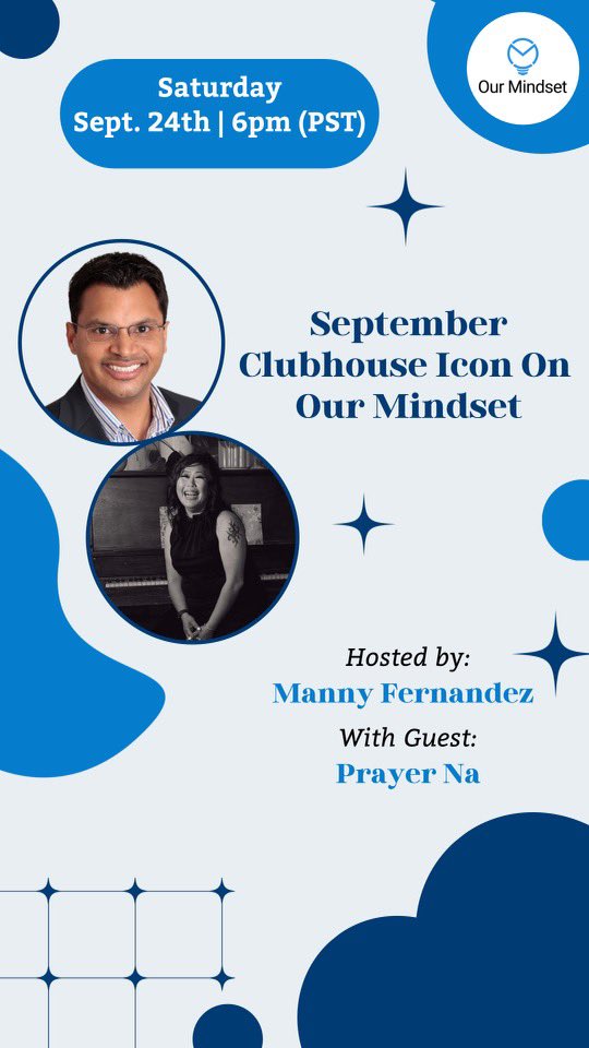 Join us for September Clubhouse Icon Prayer Na hosted by Manny Fernandez @mannyfernandez clubhouse.com/event/m3lBRAbG… #ourmindset #motivation #mannyfernandez @Clubhouse