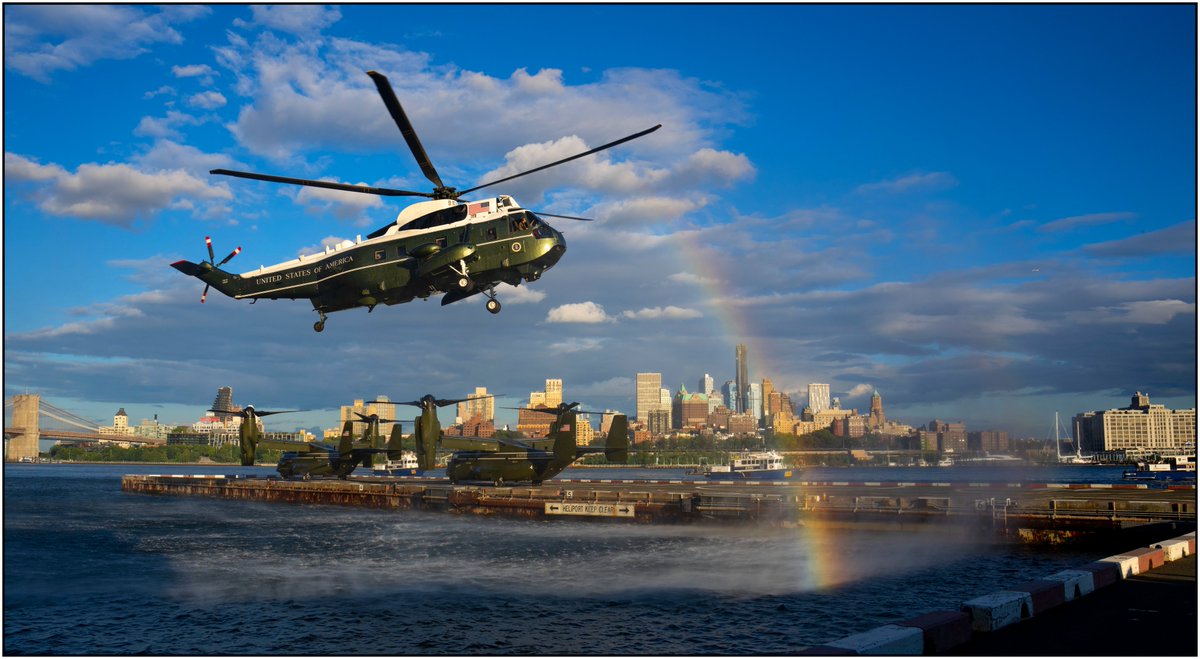 Doug Mills (@dougmillsnyt) on Twitter photo .<a href="/POTUS/">President Donald J. Trump</a>, aboard Marine One, lands at the Wall Street Landing Zone in New York .<a href="/POTUS/">President Donald J. Trump</a>, aboard Marine One, lands at the Wall Street Landing Zone in New York