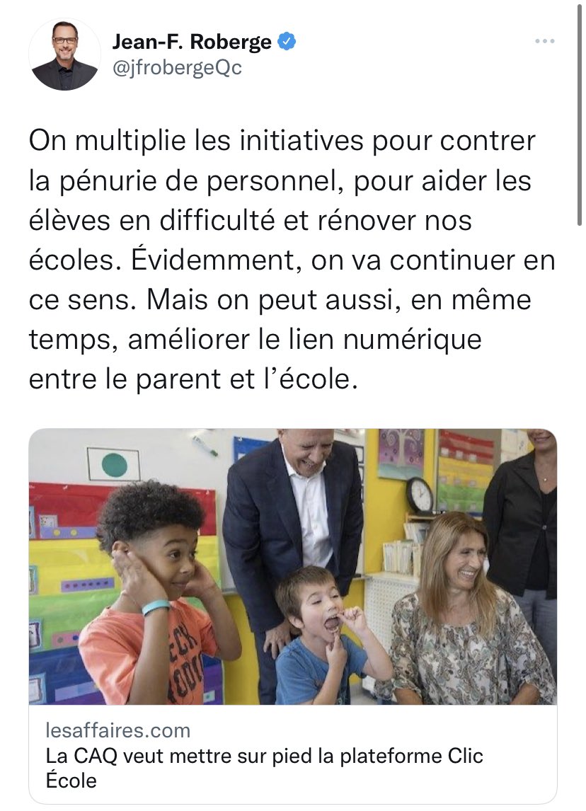 marwahrizqy's tweet photo. Dis-moi que tu es déconnecté du réseau de l’#Éducation sans me le dire…
Il existe déjà une plateforme. Pas besoin d’un « panier bleu » en éducation.
Ce qu’il manque:
❌enseignants
❌personnel et professionnel de soutien
❌chauffeurs d’autobus
❌ purificateurs d’air
❌leadership https://t.co/ZKPHKGAvuH