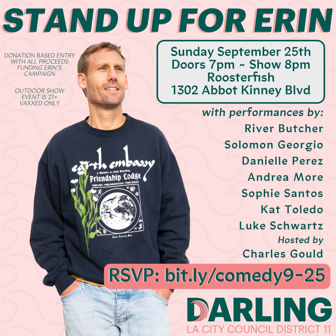 Don’t forget to RSVP and join us this SUNDAY for our first comedy show at Roosterfish in Abbott Kinney!

Doors open at 7pm!

Support our campaign and get your tickets: bit.ly/comedy9-25