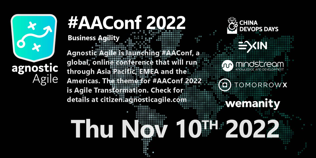 jeronimo_vargas's tweet photo. And we are off!
"Agnostic Agile Conference 2022" on Agile transformations is open for registration! https://t.co/NW1j4Aq8iL
After 20 years most still struggle, how to get it going and get the benefits!
Details &amp; Line up: https://t.co/DmXxBskJJ8
#AgnosticAgile #AgileTransformation https://t.co/61SrZdmxsa