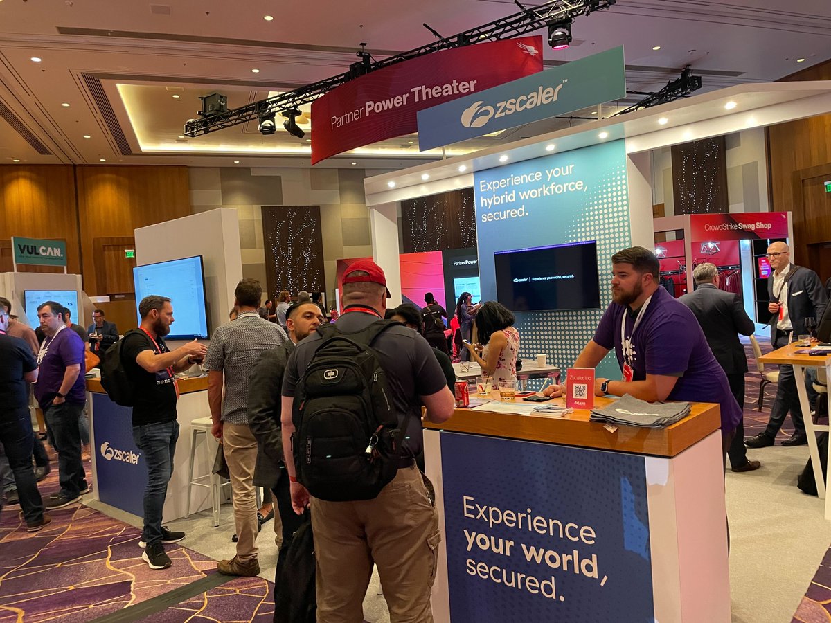 zscaler's tweet photo. Fal.Con 2022 is a great way to connect with peers and share how zero trust can keep organizations secure. Zscaler is proud to attend, and we're grateful to have won the Partner of the Year award from @CrowdStrike. Check out some photos of the event below! https://t.co/V0VxRI9f5o
