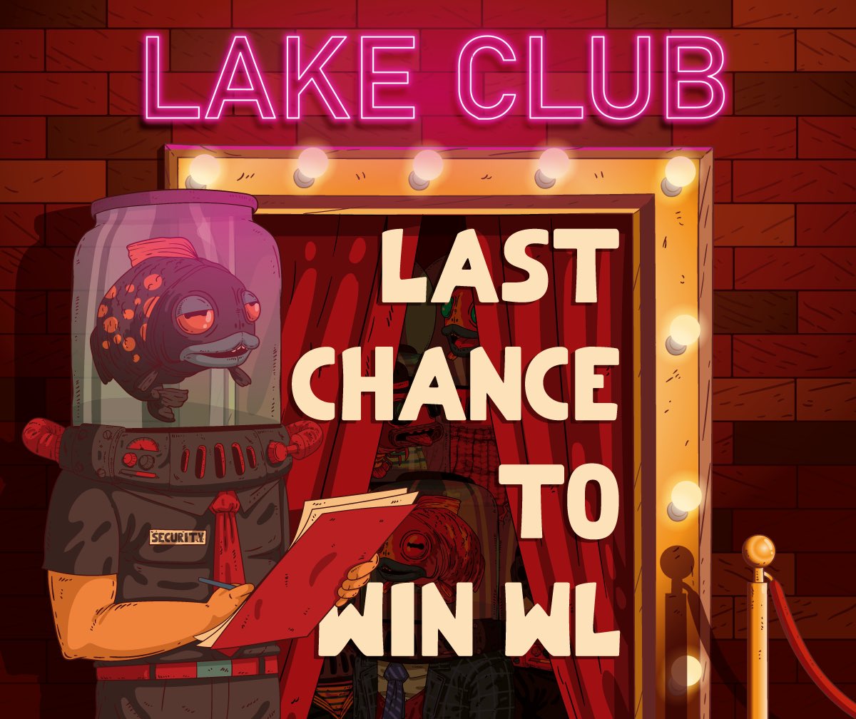 thelakeclubnft's tweet image. ❗️This is your Last Chance❗️
Just 3 days until Private WL Mint and you didn't get whitelisted yet? This is your last opportunity!
Between the first 200 RTs we give away the last available 50 WL Spots for The Lake Club 🐠
Make sure to be fast enough⌛️
#NFTCommunity #NFTs