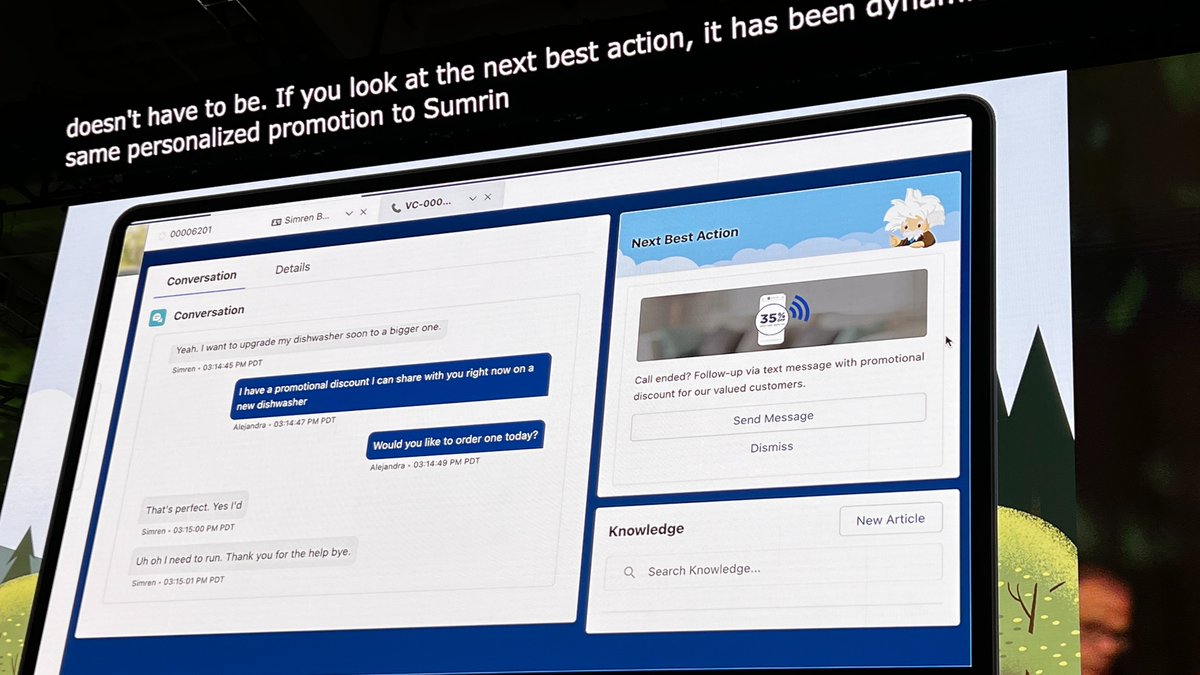 McGeeSmith's tweet image. Congrats to @Rynnic on his first appearance at a live @Dreamforce event. Talking about what Genie means to @ServiceCloud #ContactCenter, including real-time #NextBestAction - #RealTimeAction? #DF22