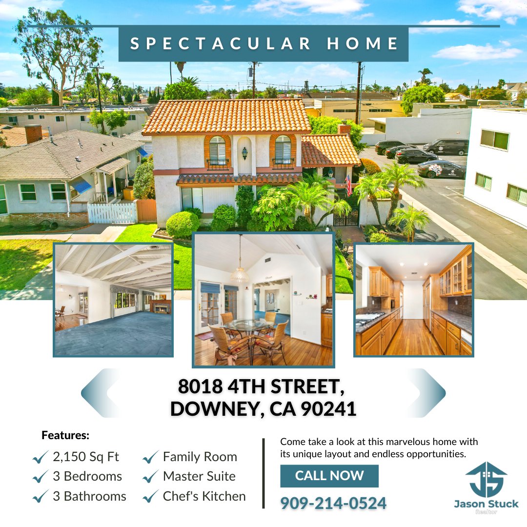 JStuckRealtor's tweet photo. 🏘 FOR SALE: 8018 4th Street, Downey, CA 90241 🏘
🛏 3 Bedrooms
🛁 3 Baths
📐 2,150 Sq Ft
Contact me today:
JASON STUCK
📞 909-214-0524
📧 j_stuck@hotmail.com
#realestateadvice #sellingyourhome #sellingyourhometips #realestate #southerncalifornia #californiarealtor #downey https://t.co/kHQboNMIa8