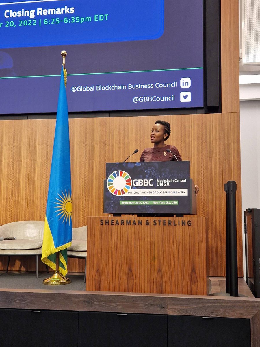 GBBC_io's tweet photo. Minister @MusoniPaula giving the closing remarks for what has been a brilliant day at #BlockchainCentral UNGA in New York https://t.co/xGAPvrx7Ix