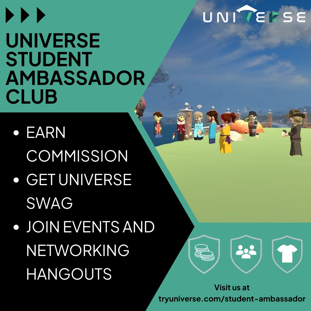 For all college students, there's just over one week left to submit your application to join our Universe Student Ambassador club! You will get access to exclusive Universe events, merch, and networking opportunities, as well as earn a 10% commission for each student you enroll!