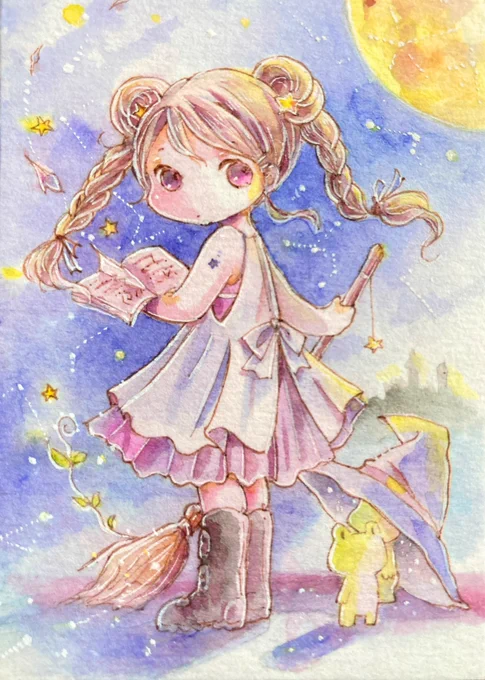 # 月と星展2022「月と魔法の書」いちさな魔女さんとかえるちゃホウキには星のお守り『おばあちゃんから立派な魔女になれますようにってもらったの』 