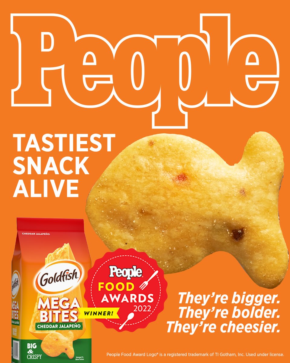 🗣<a href="/People/">People</a> has spoken! NEW Goldfish Cheddar Jalapeño Mega Bites were named the best crackers by the People Food Awards 2022. With this much mega-sized flavor, how could they not be? #GoldfishMegaBites