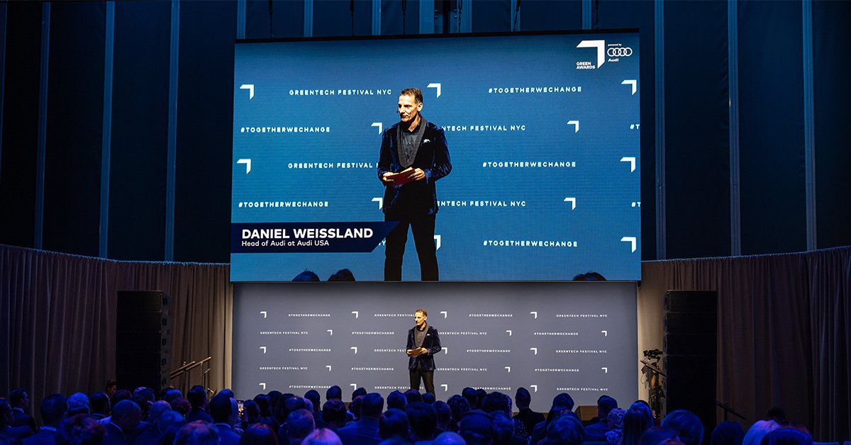 Audi's tweet photo. This year, at @greentech_fest New York, we joined change-makers and thought-leaders from around the world in the name of more sustainable progress. #FutureIsAnAttitude #Audi  #GreentechFest

Discover more highlights from Greentech Festival NYC:  https://t.co/q0uqBCrA3x https://t.co/AItaIELmAE