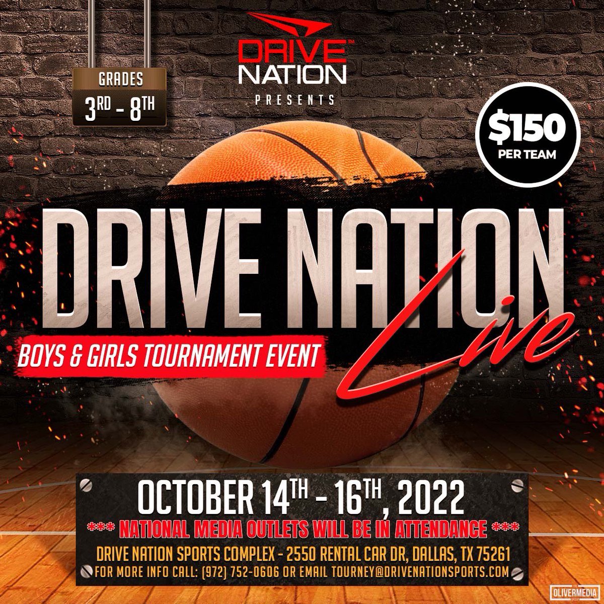 Coming at you LIVE! Our Drive Nation’s boys and girls tournament event, Oct. 14-16.

REGISTER TODAY at drivenationsports.com/upcoming-tourn…

#DriveNationBasketball #DFWtournaments #DriveNationLive