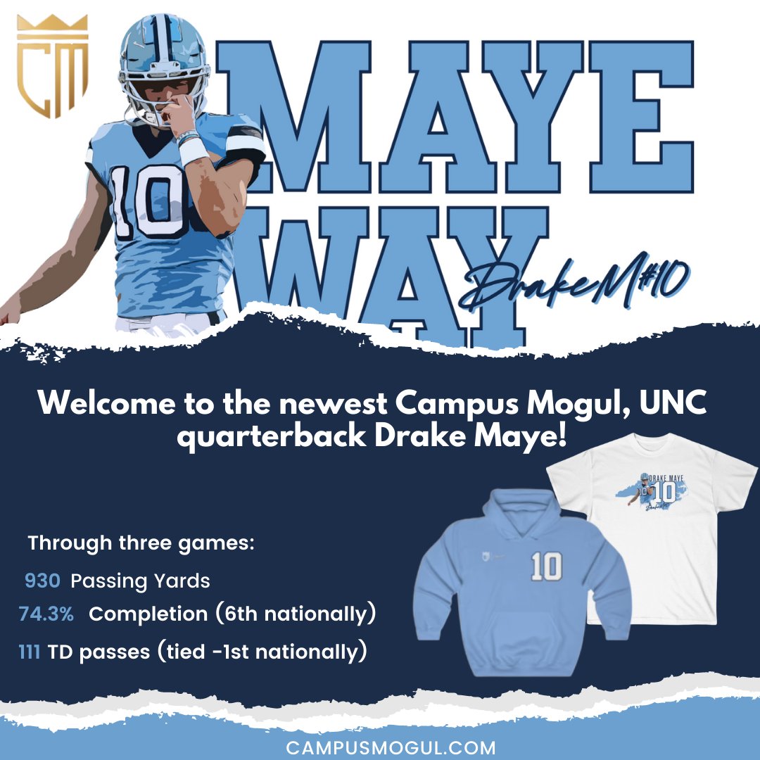 Welcome the newest @campusmogul: the ACC's leading passer, <a href="/DrakeMaye2/">Drake Maye</a> !

Shop Drake's jersey shirts, hoodies, crewnecks and custom designs at CampusMogul.com!

campusmogul.com/collections/dr…