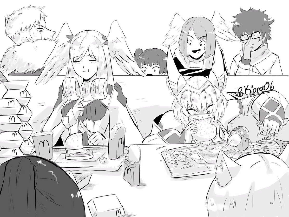 Melia and Nia eating at a McDonalds. Yes, Melia ate all them burgers and those are the packages stacked to her right because as she says "SOMETHING SMELLS EXQUISITE" AND ITS THE ONLY THING SHE SAYS 