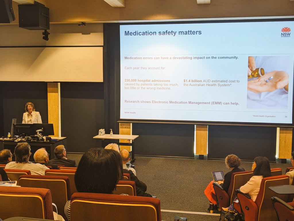 AdPhaAU's tweet photo. @NSWHealth Secretary Susan Pearce shares her own personal experience with medication errors as a nurse discusses why Medication Safety matters and how eMM can help at @AIHI_MQ's National Med Safety Symposium. #MedSafetyMQ #SHPAMedSafety #SHPAeMM https://t.co/lNX4eJqlUz