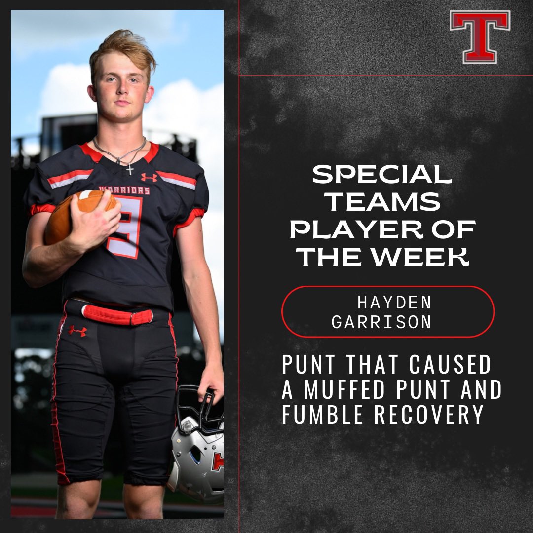 RecruitWarriors's tweet photo. Week 5 Special Teams Player of the Week! 

Punter Hayden Garrison https://t.co/h8D75CHZAW