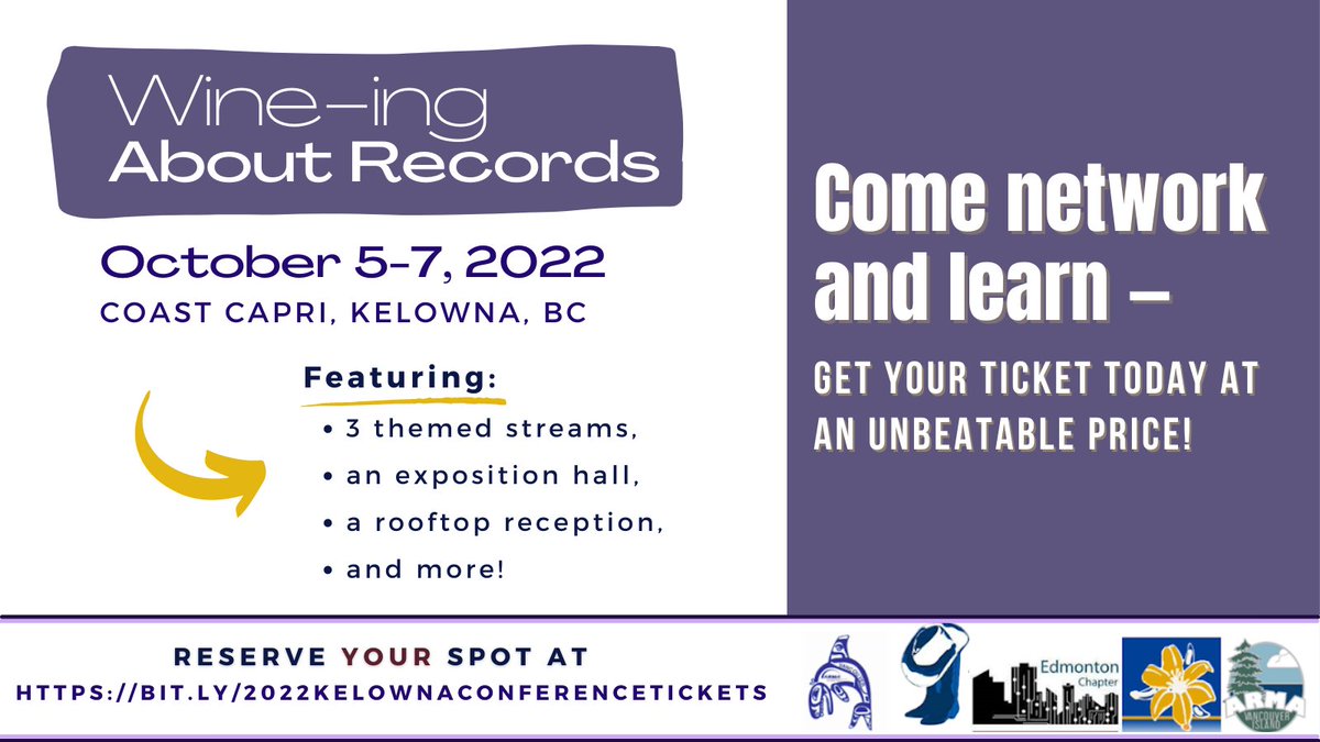School is back in — ready to learn? Wine-ing About Records features valuable, intensive 1½ day RIM training for those new to records and information management and those who need a refresher course! Visit vancouver.arma.org/2022-kelowna-c… for the agenda and session details!