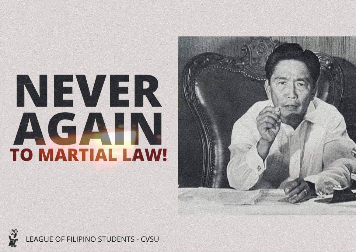 LFSCvSU's tweet photo. MARCOS, TUTA, DIKTADOR, PASISTA!

Ngayong Setyembre 21 ay gugunitain natin ang ika-50 anibersaryo nang ideklara ni Ferdinand Marcos Sr. ang Batas Militar sa bansa. https://t.co/lSgXotOwTk