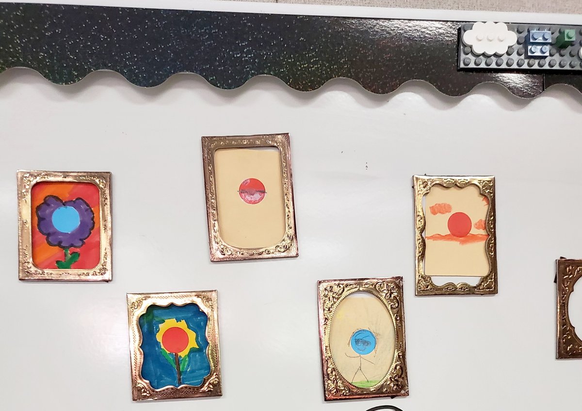 KransonKristina's tweet photo. Some of the early finishers from our #dotday projects created miniature dot day art to be hung in magnetic gold frames @DotClubConnect https://t.co/Yga9MxnKwz