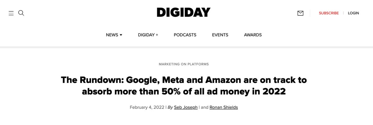 If you're in #advertising and #marketing and reads a headline like this, how can you not take a serious look at the decentralized potential of #web3? If you're an ad holding co (@wpp, <a href="/Omnicom/">Omnicom</a>, <a href="/PublicisGroupe/">Publicis Groupe</a> , etc.) are you not just sick of these three taking your margins away?