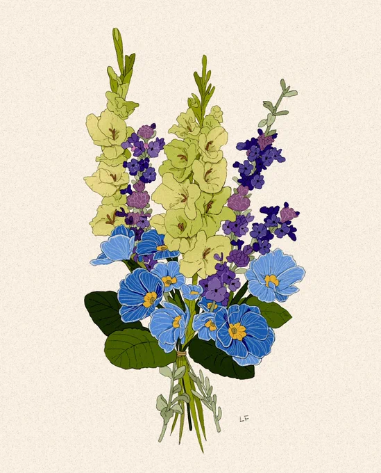 Gladiolus, zebra primrose, and desert sage commish 