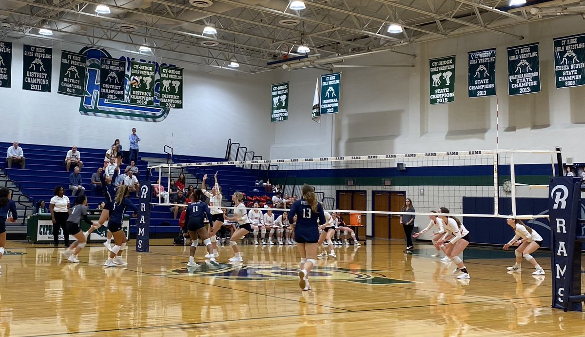 coachshanle's tweet photo. Cypress Ridge Rams 🏐 playing with #Discipline #ExceptionalEffort vs Memorial Mustangs #RamPride @RamNationCRHS Join #TheHerd #ClimbTheRidge @CyRidgeVball https://t.co/1FM9qSd3Te