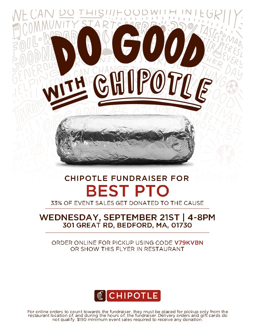 BESTPTOMA's tweet photo. Chipotle Fundraiser is Tomorrow, 4:00PM - 8:00PM! Order online for pickup using code V79KVBN or show the flyer. - https://t.co/O1oIPQpQ4B https://t.co/vqNOxvHsyO