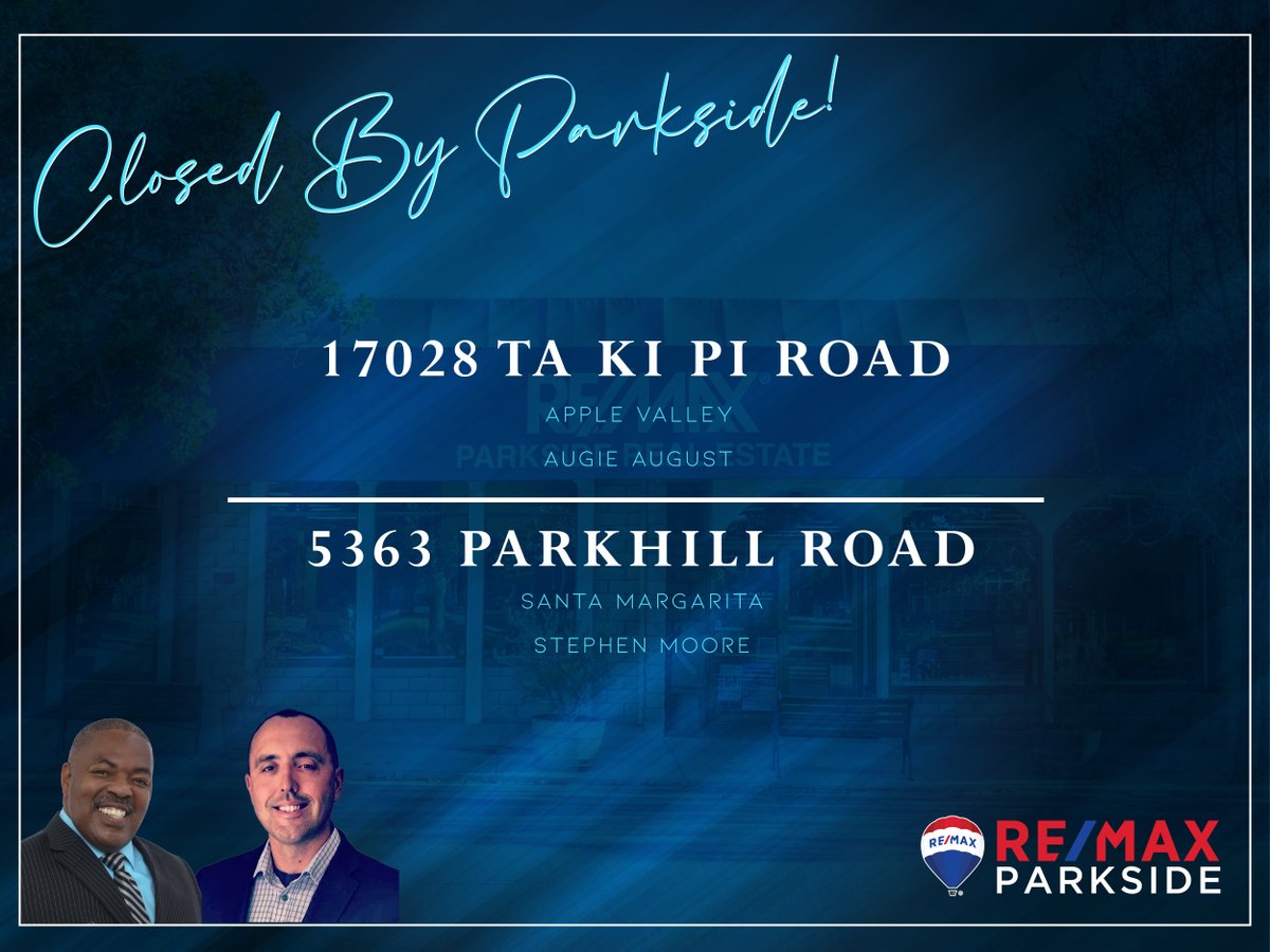 REMAXParksideRE's tweet photo. Our wonderful agents have done it again! Congratulations to Augie August and Stephen Moore for their closings in Apple Valley and Santa Margarita! #wherelegendsaremade #REMAX #realestate https://t.co/H9xYnGIYxn